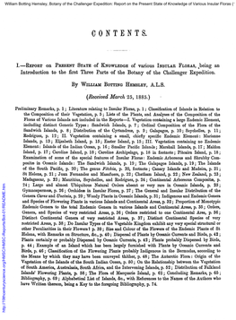 REPORT on PRESENT STATE of KNOWLEDGE of Various INSULAR FLORAS, Being an Introduction to the First Three Parts 'Of the Botany of the Challenger Expedition