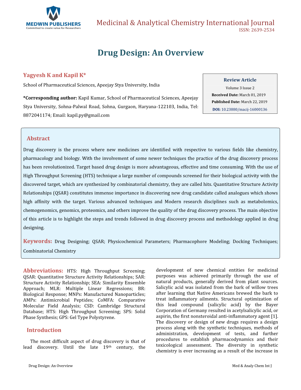 Drug Design: an Overview