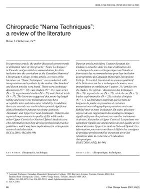 Chiropractic “Name Techniques”: a Review of the Literature