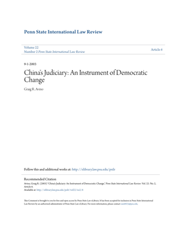 China's Judiciary: an Instrument of Democratic Change Graig R