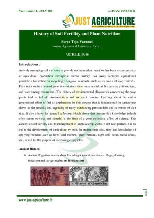 History of Soil Fertility and Plant Nutrition Surya Teja Varanasi Assam Agricultural University, Jorhat