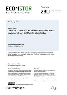 Dominant Capital and the Transformation of Korean Capitalism: from Cold War to Globalization