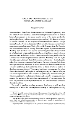 Seneca and the Contemplatio Veri De Otio and Epistulae Morales