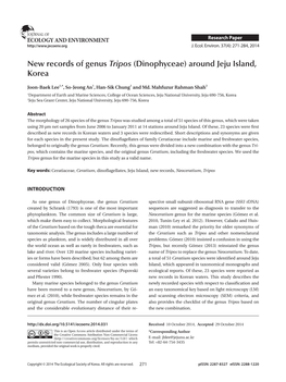 New Records of Genus Tripos (Dinophyceae) Around Jeju Island, Korea