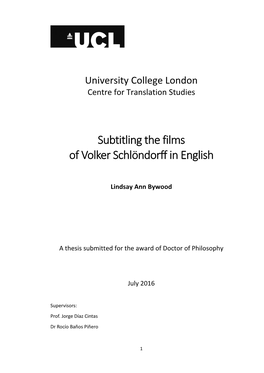 Subtitling the Films of Volker Schlöndorff in English