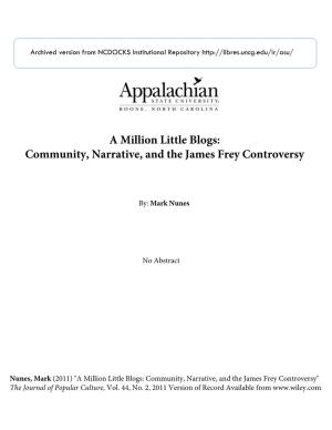 A Million Little Blogs: Community, Narrative, and the James Frey Controversy
