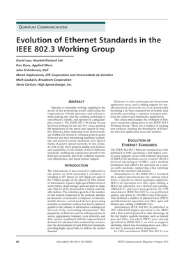 Evolution of Ethernet Standards in the IEEE 802.3 Working Group