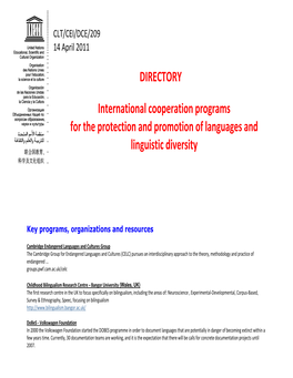 International Cooperation Programs for the Protection and Promotion of Languages and Linguistic Diversity