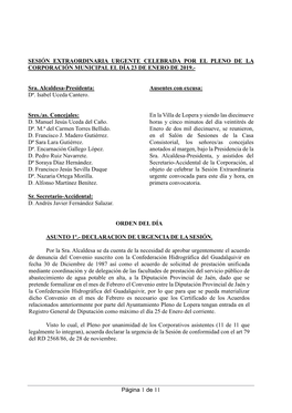 Página 1 De 11 SESIÓN EXTRAORDINARIA URGENTE CELEBRADA POR EL PLENO DE LA CORPORACIÓN MUNICIPAL EL DÍA 23 DE ENERO DE 2019