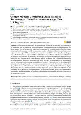 Contrasting Ladybird Beetle Responses to Urban Environments Across Two US Regions