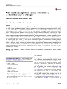 Wild Bees and Urban Agriculture: Assessing Pollinator Supply and Demand Across Urban Landscapes