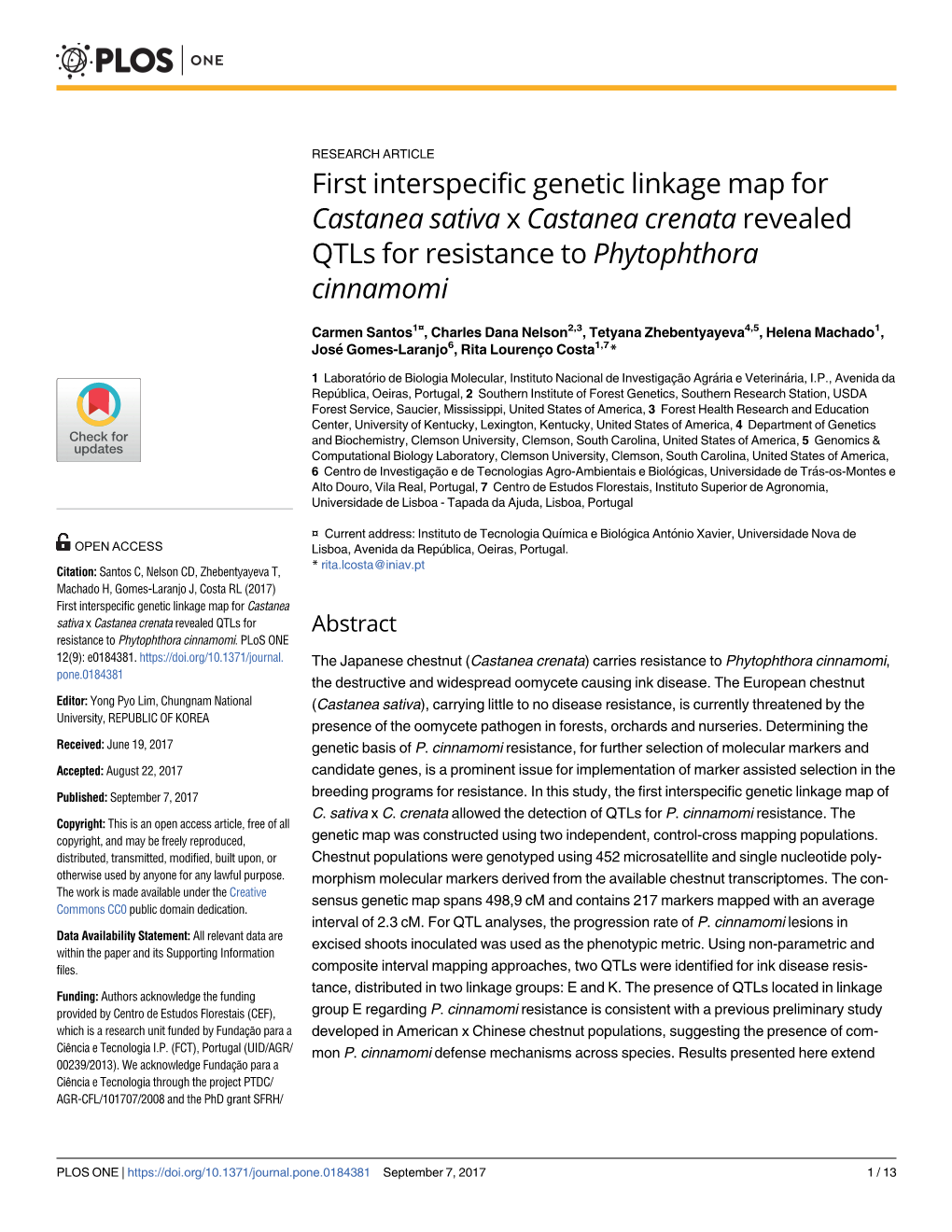 First Interspecific Genetic Linkage Map for Castanea Sativa X Castanea Crenata Revealed Qtls for Resistance to Phytophthora Cinnamomi