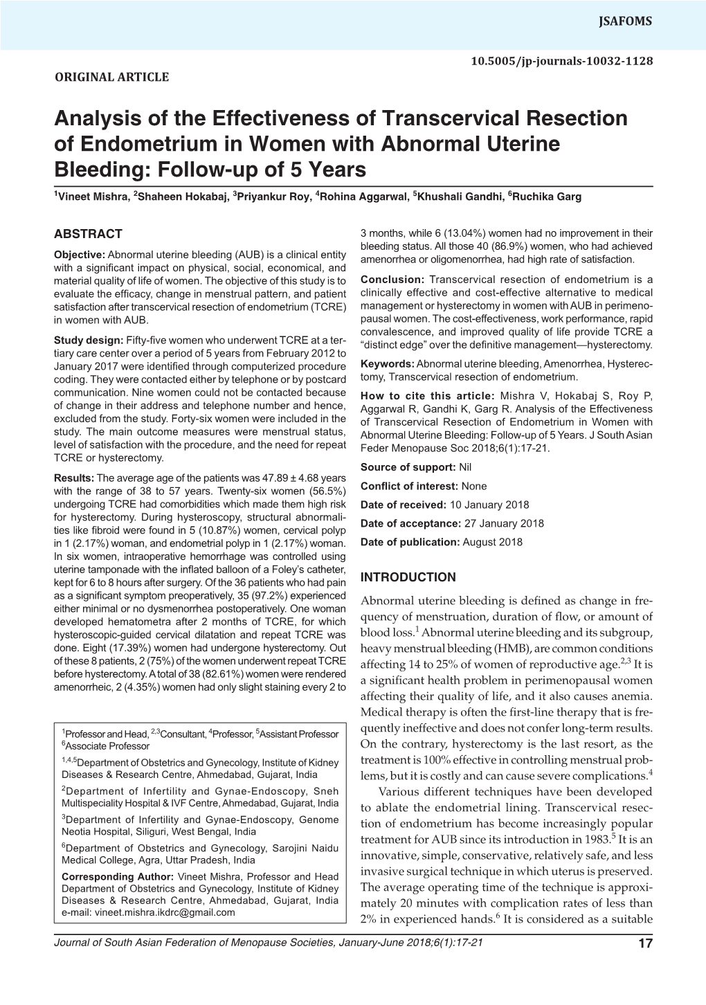 Analysis of the Effectiveness of Transcervical Resection of Endometrium in Women with Abnormal Uterine Bleeding