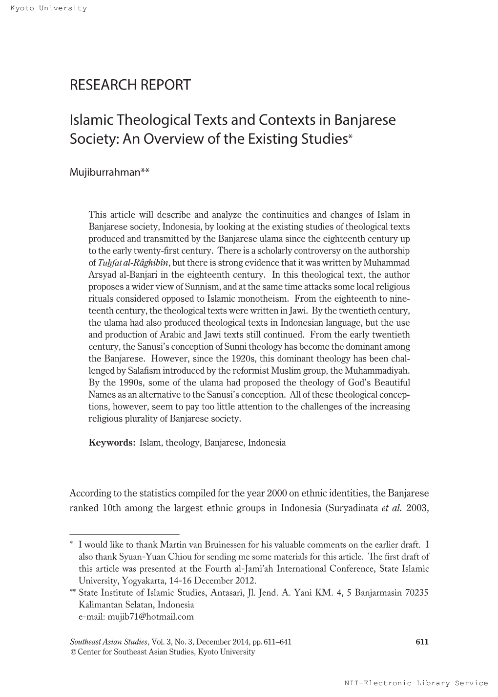 RESEARCH REPORT Islamic Theological Texts And