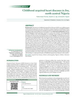 Childhood Acquired Heart Diseases in Jos, North Central Nigeria