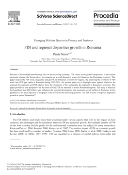 FDI and Regional Disparities Growth in Romania