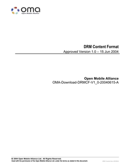 DRM Content Format Approved Version 1.0 – 15 Jun 2004