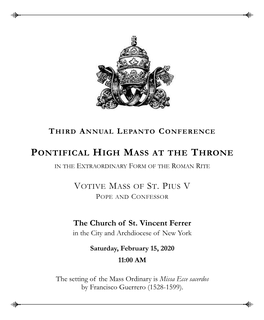 PONTIFICAL HIGH MASS at the THRONE the Church of St. Vincent