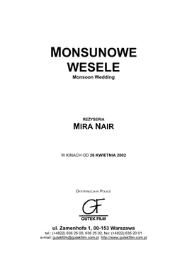 MONSUNOWE WESELE Monsoon Wedding