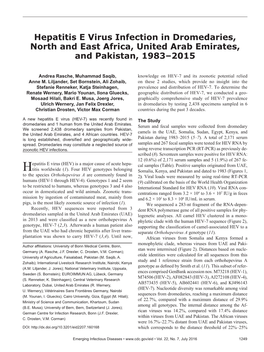 Hepatitis E Virus Infection in Dromedaries, North and East Africa, United Arab Emirates, and Pakistan, 1983–2015