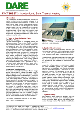 FACTSHEET 3: Introduction to Solar Thermal Heating