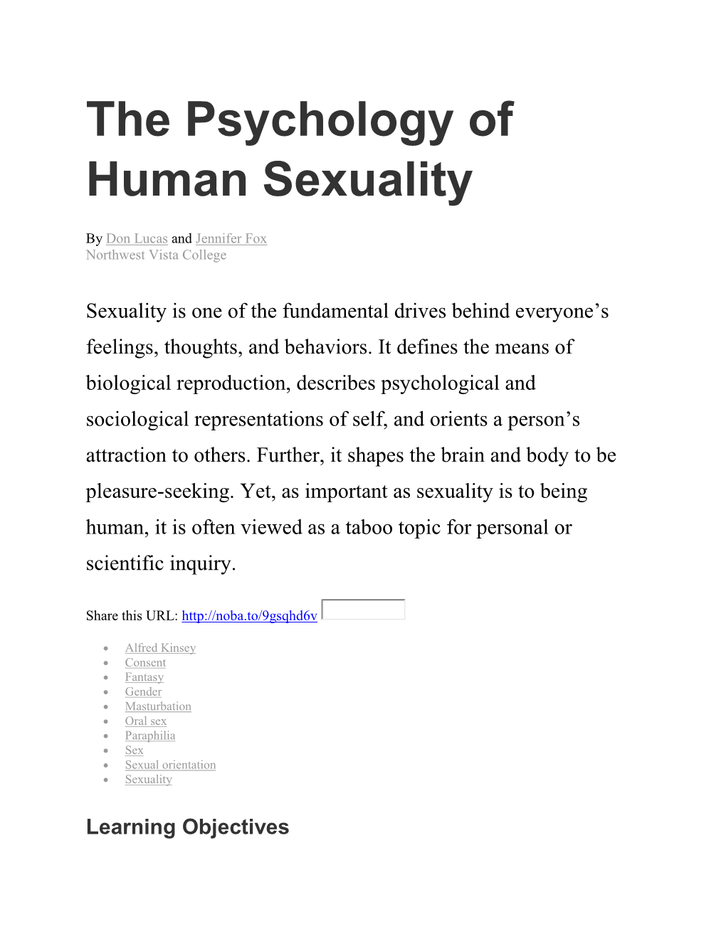 The Psychology of Human Sexuality