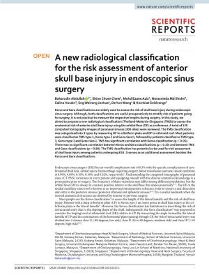 A New Radiological Classification for the Risk Assessment of Anterior Skull