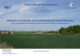 Projet Éolien Du Ronssoy-Lempire DOSSIER DE DEMANDE D'autorisation ENVIRONNEMENTALE