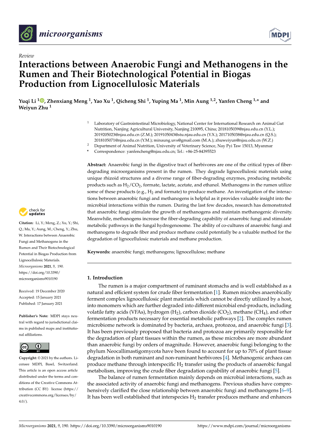 Interactions Between Anaerobic Fungi and Methanogens in the Rumen and Their Biotechnological Potential in Biogas Production from Lignocellulosic Materials