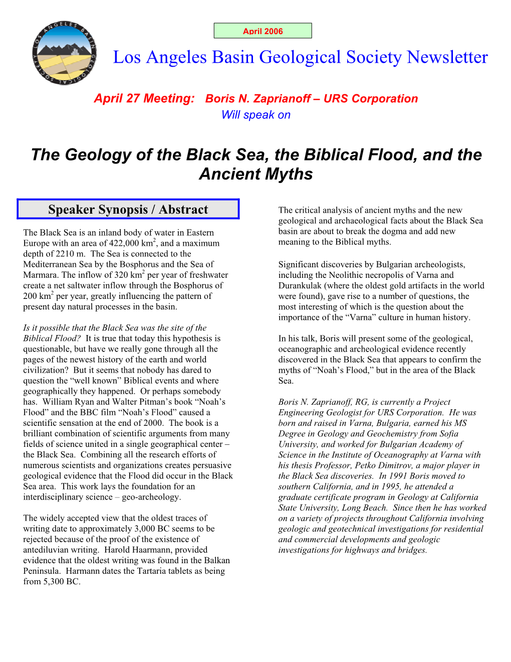 Los Angeles Basin Geological Society Newsletter