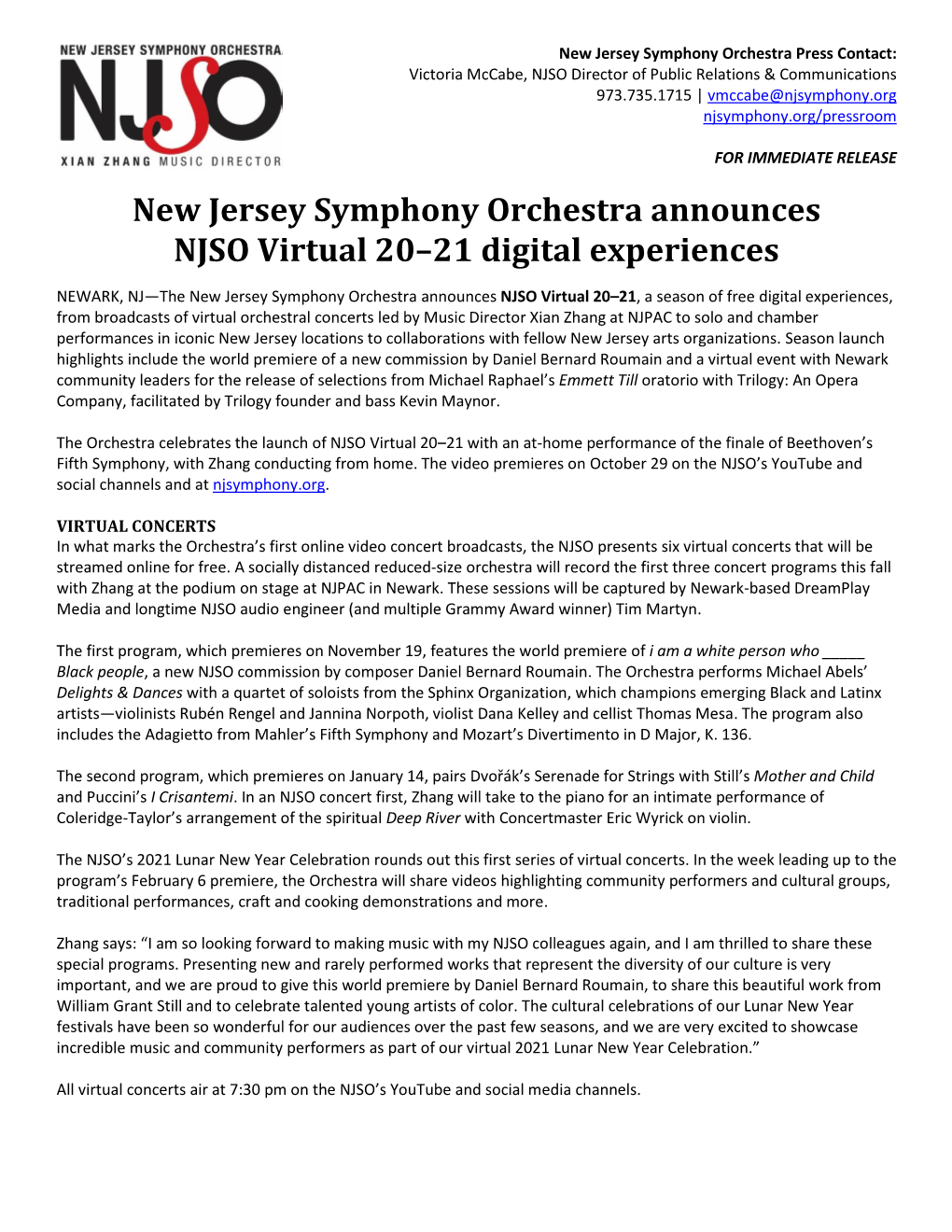 New Jersey Symphony Orchestra Announces NJSO Virtual 20–21 Digital Experiences