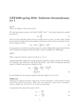 GEF2200 Spring 2018: Solutions Thermodynam- Ics 1