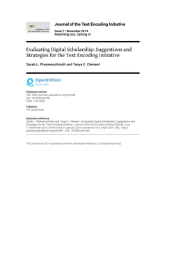 Evaluating Digital Scholarship: Suggestions and Strategies for the Text Encoding Initiative