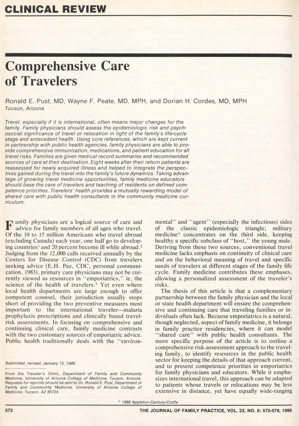 Comprehensive Care of Travelers