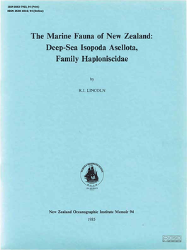 The Marine Fauna of New Zealand: Deep-Sea Isopoda Asellota, Family Haploniscidae