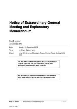 Notice of Extraordinary General Meeting and Explanatory Memorandum