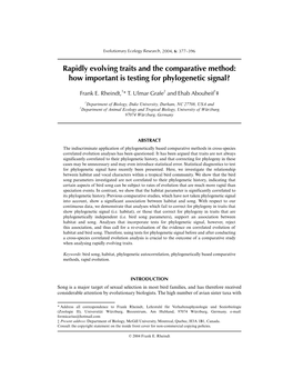 Rapidly Evolving Traits and the Comparative Method: How Important Is Testing for Phylogenetic Signal?