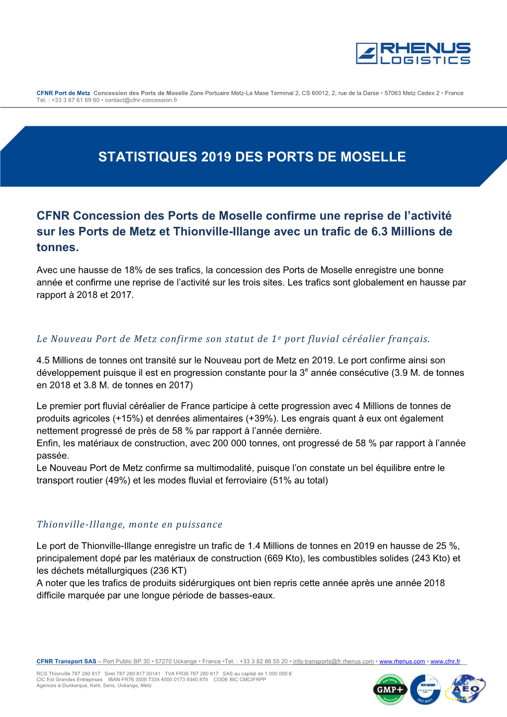 Statistiques 2019 Des Ports De Moselle