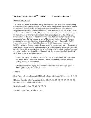 Battle of Pydna—June 22Nd* , 168 BC Phalanx Vs