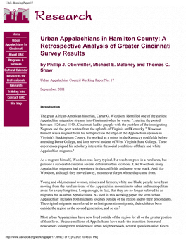 Urban Appalachians in Hamilton County: a Retrospective Analysis of Greater Cincinnati Survey Results