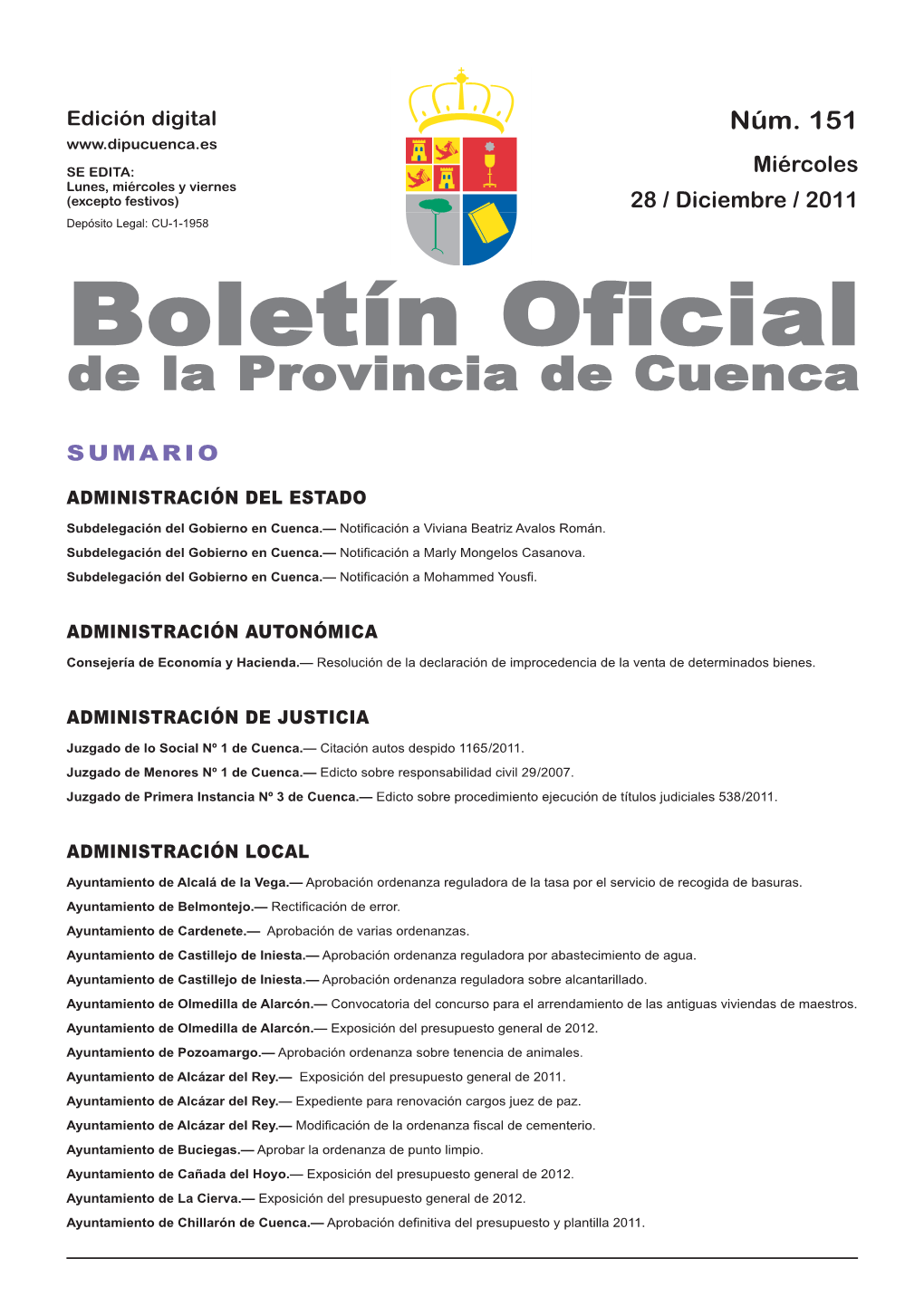 Boletín Oficial De La Provincia De Cuenca Sumario Administración Del Estado