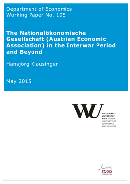 (Austrian Economic Association) in the Interwar Period and Beyond