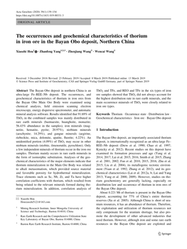The Occurrences and Geochemical Characteristics of Thorium in Iron Ore in the Bayan Obo Deposit, Northern China
