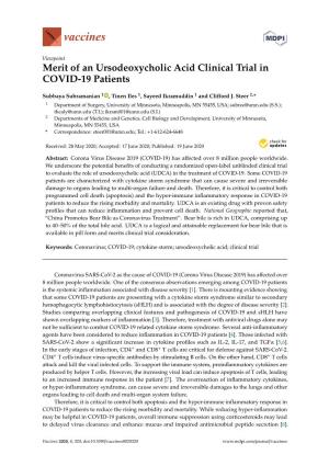 Merit of an Ursodeoxycholic Acid Clinical Trial in COVID-19 Patients