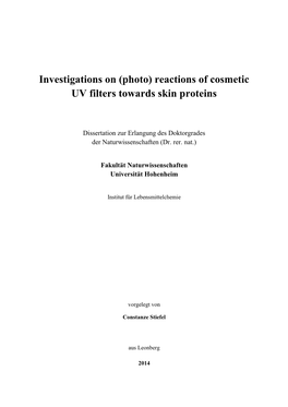Reactions of Cosmetic UV Filters Towards Skin Proteins