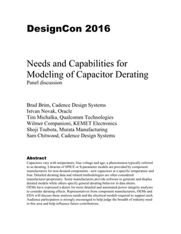 Designcon 2016 Needs and Capabilities for Modeling Of