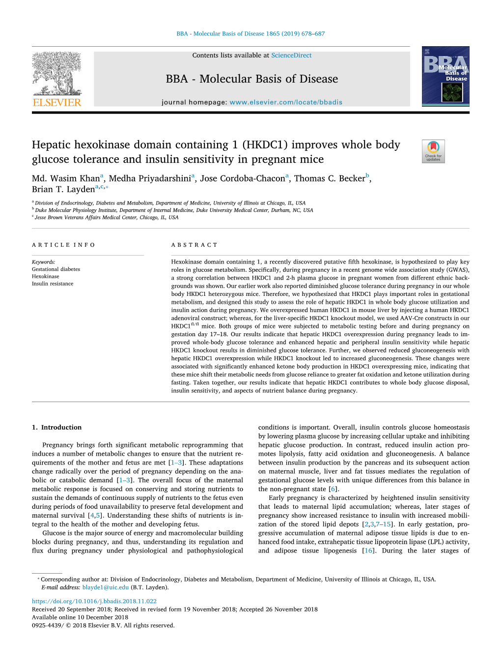 Hepatic Hexokinase Domain Containing 1 (HKDC1) Improves Whole Body T Glucose Tolerance and Insulin Sensitivity in Pregnant Mice Md