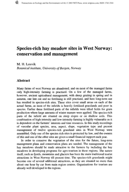 Species-Rich Hay Meadow Sites in West Norway: Conservation and Management