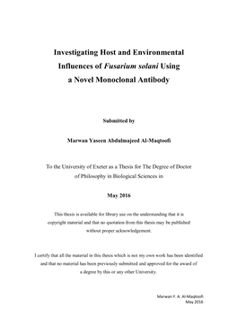 Fusarium Solani Using a Novel Monoclonal Antibody