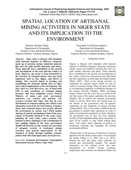 Spatial Location of Artisanal Mining Activities in Niger State and Its Implication to the Environment
